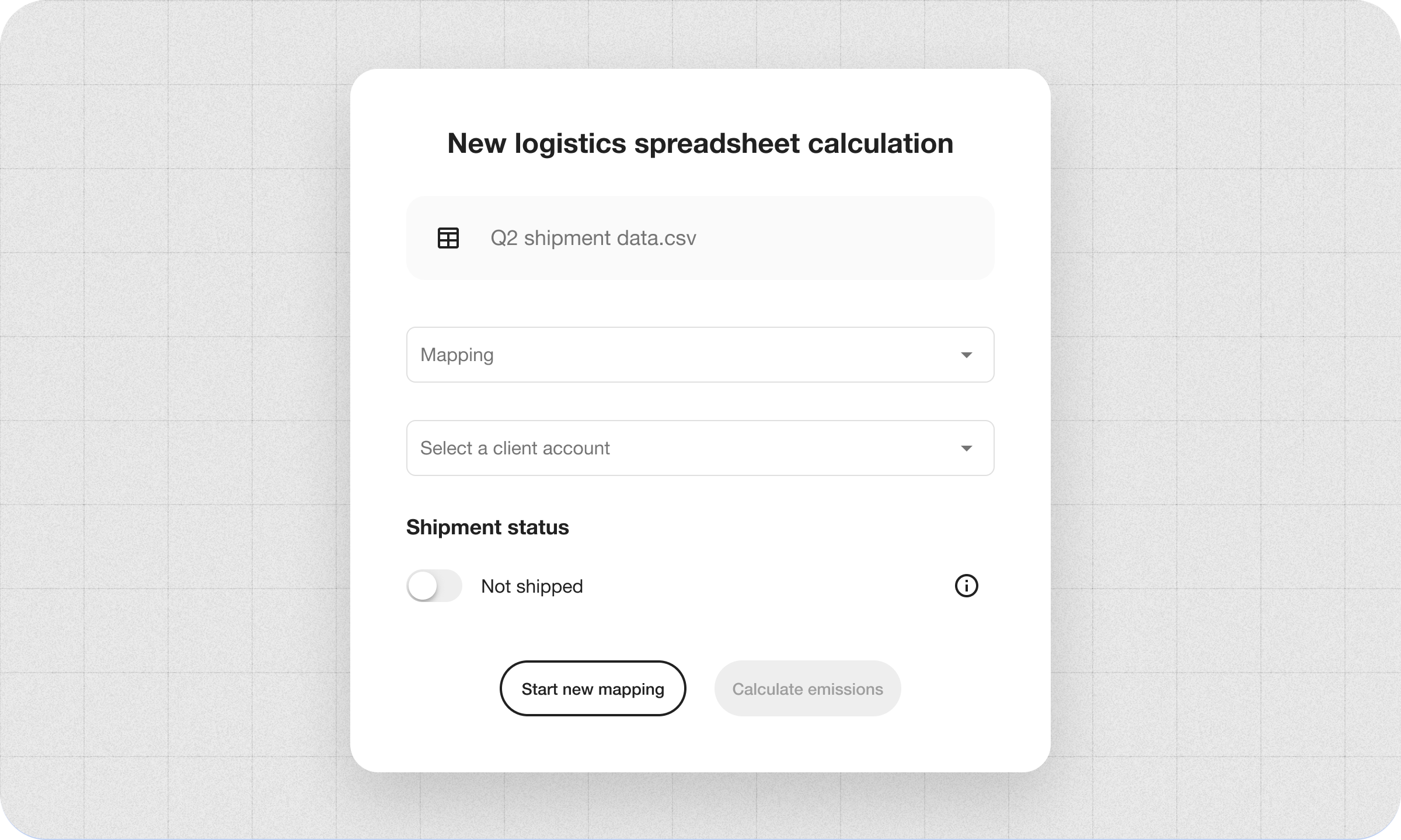 An image showing the first popup after uploading a spreadsheet.